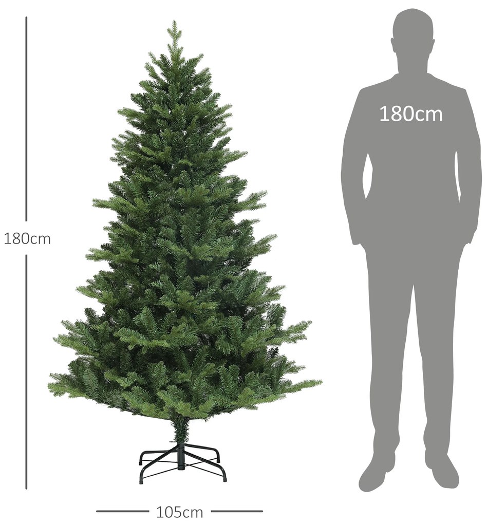 HOMCOM Χριστουγεννιάτικο Δέντρο, Τεχνητή Ελάτη, Ρεαλιστικό, Φαρδύ &amp; Πλούσιο, 180 x Φ105 cm, Πράσινο