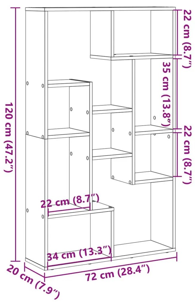 Βιβλιοθήκη Γκρι Σκυροδέματος 72x20x120 εκ. Επεξεργ. Ξύλο - Γκρι