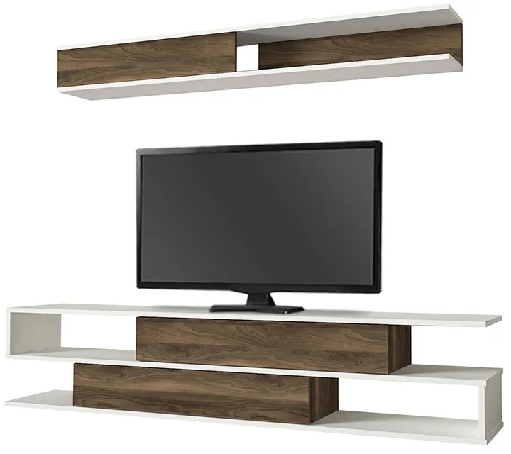 Σύνθεση τηλεόρασης Manet Megapap με LED χρώμα λευκό - καρυδί 180x29,5x39εκ.