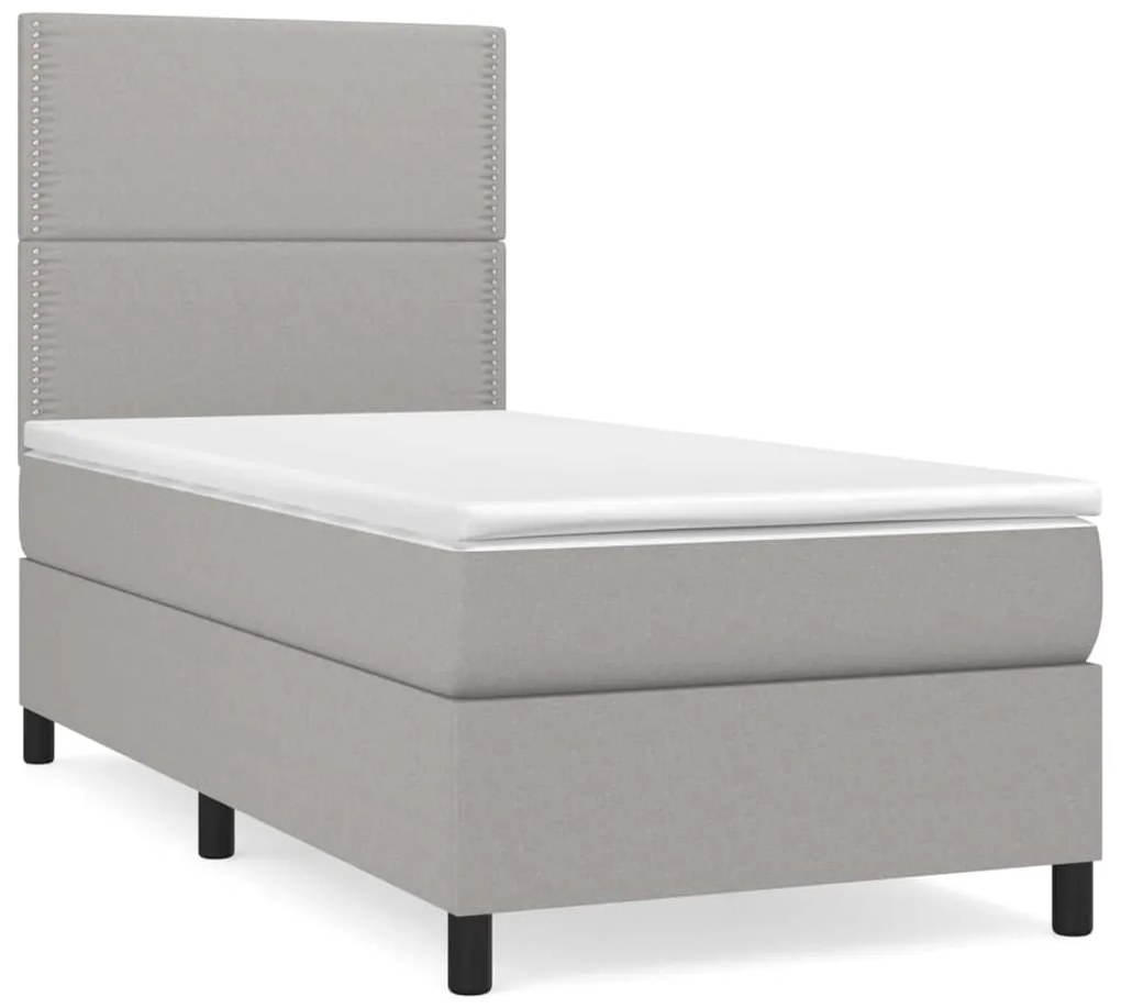 vidaXL Κρεβάτι Boxspring με Στρώμα Ανοιχτό Γκρι 100x200 εκ. Υφασμάτινο