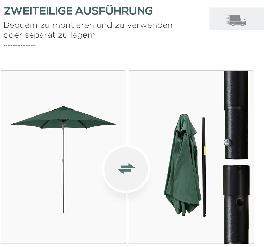 Ομπρέλα εξωτερικού χώρου Outsunny Ø196 cm, εξαγωνική ομπρέλα μπαλκονιού για παραλία, μπαλκόνι, κήπο, πράσινο