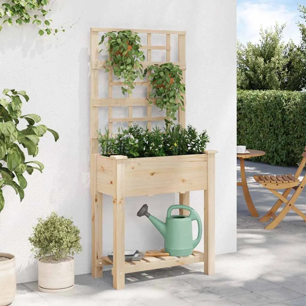 vidaXL Γλάστρα Κήπου με ράφι Μπεζ 71 x 38 x 152 εκ. Στερεό ξύλο έλατου