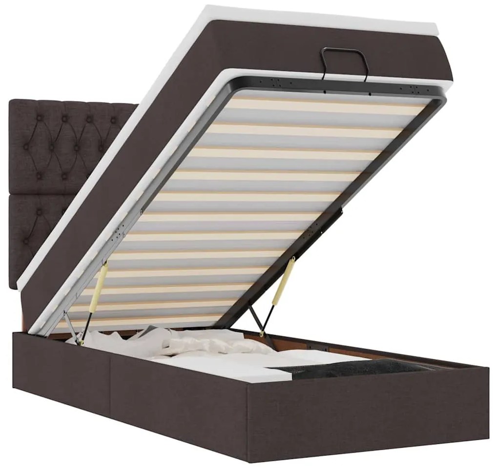 vidaXL Οθωμανικό κρεβάτι με στρώμα & LEDs Σκούρο καφέ 90x200 cm Ύφασμα