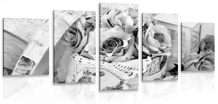 Εικόνα 5 τμημάτων ρομαντικό vintage στυλ σε ασπρόμαυρο σχέδιο - 200x100