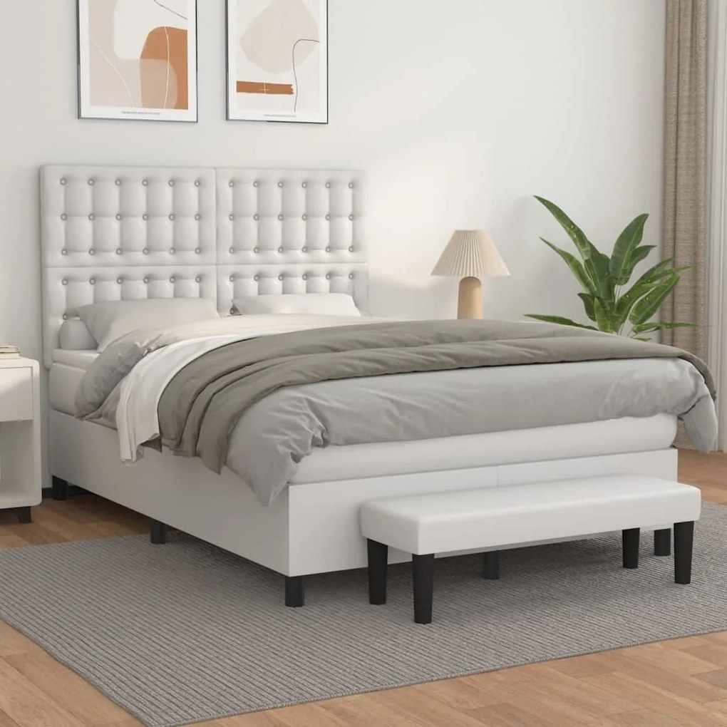 Κρεβάτι Boxspring με Στρώμα Λευκό 140x190εκ.από Συνθετικό Δέρμα - Λευκό