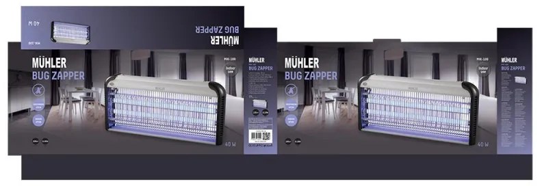 Λαμπτήρας εντόμων Muhler MIK-100 1003954, 40W, 100 m2, Ασφαλής για ανθρώπους και ζώα, Αθόρυβη λειτουργία, Μαύρο/γκρι