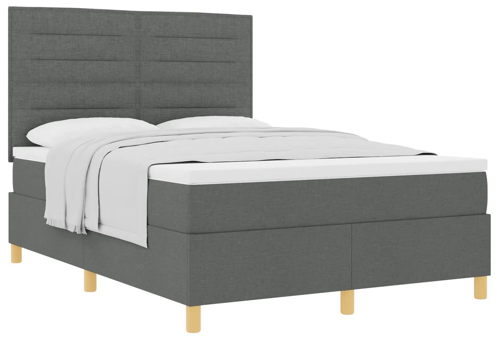 vidaXL Κρεβάτι Κουτιού με Στρώμα Σκούρο Γκρι 160x200 cm Ύφασμα