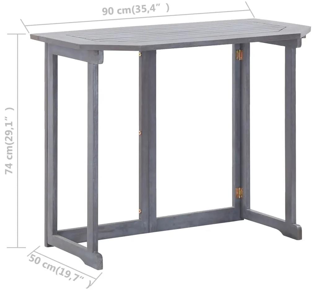 Τραπέζι Μπαλκονιού Πτυσσόμενο 90x50x74 εκ. Μασίφ Ξύλο Ακακίας - Γκρι