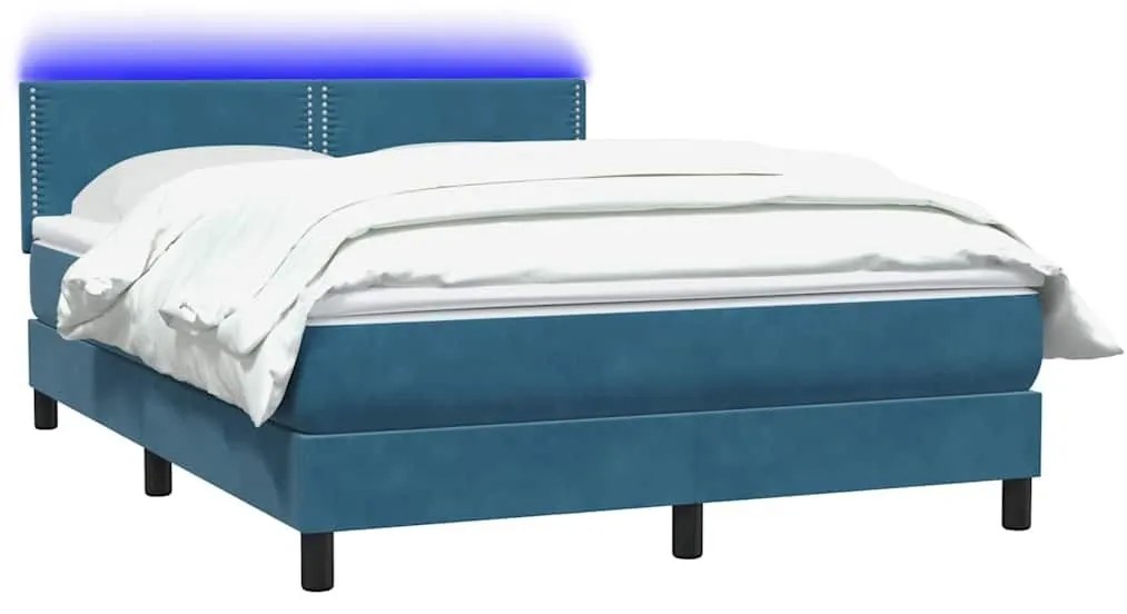 Κρεβάτι Boxspring με Στρώμα Σκούρο Μπλε 160x210 εκ. Βελούδινο - Μπλε