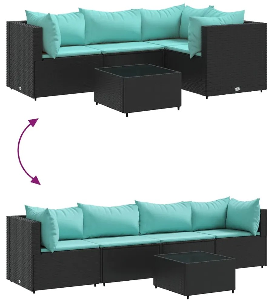 Σαλόνι Κήπου 5 Τεμαχίων Μαύρο από Συνθετικό Ρατάν με Μαξιλάρια 3308012