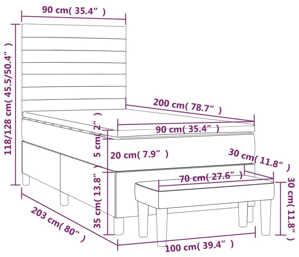 Κρεβάτι Boxspring με Στρώμα Μπλε 90x200 εκ.Υφασμάτινο - Μπλε