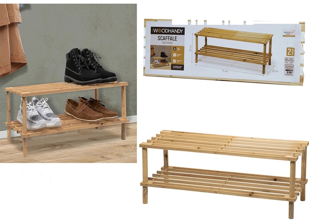 Ράφι Παπουτσιών WoodHandy Καφέ Ξύλο 74x26x30cm 2Τμχ-06512595