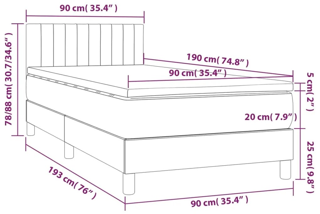 ΚΡΕΒΑΤΙ BOXSPRING ΜΕ ΣΤΡΩΜΑ &amp; LED ΣΚ.ΓΚΡΙ 90X190 ΕΚ. ΥΦΑΣΜΑΤΙΝΟ 3133278