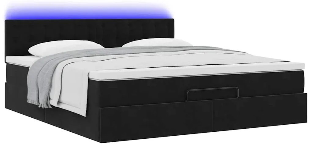 vidaXL Οθωμανικό κρεβάτι με στρώμα & LEDs Μαύρο 160x200cm Velvet