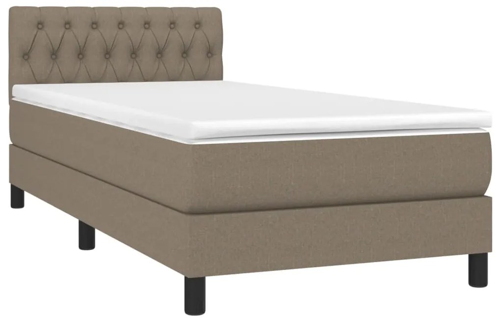 Κρεβάτι Boxspring με Στρώμα &amp; LED Taupe 90x200 εκ. Υφασμάτινο - Μπεζ-Γκρι