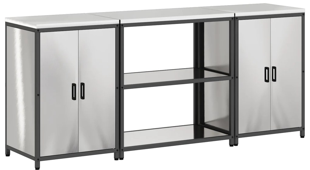 vidaXL Σετ Αποθήκευσης Κουζίνας με ράφι 3 pcs Ασημί 210 x 50 x 92 εκ