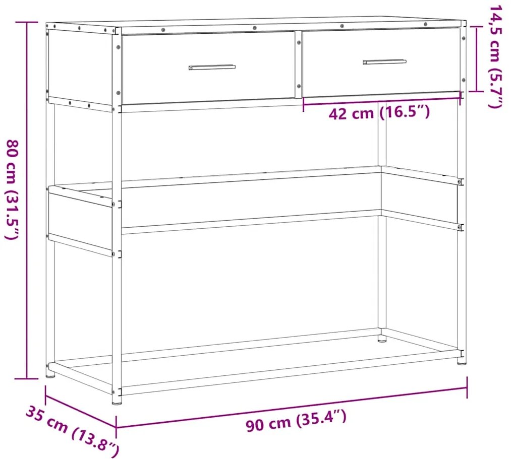 Τραπέζι Κονσόλα Μαύρο 90x35x80 εκ. Επεξεργασμένο Ξύλο - Μαύρο