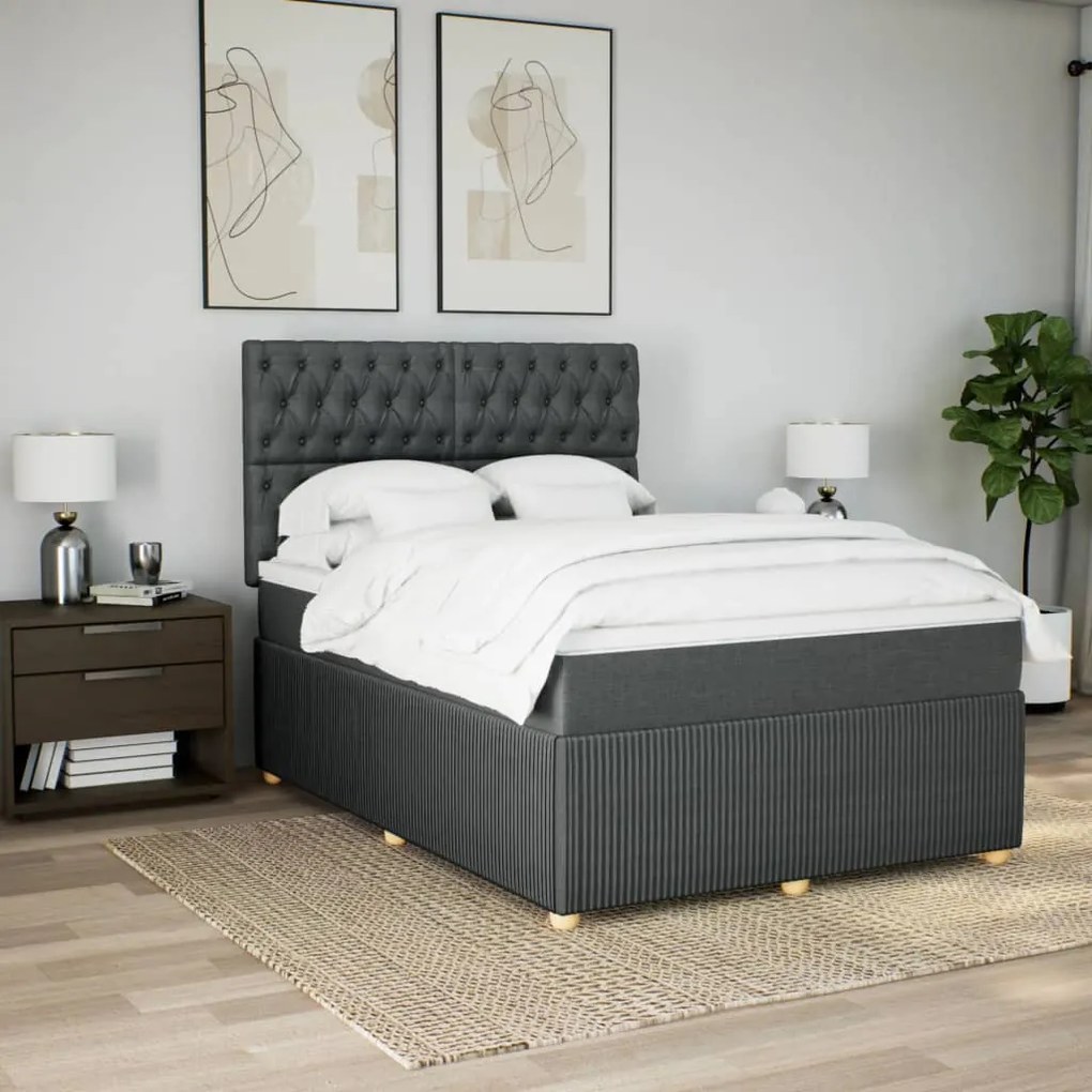 Κρεβάτι Boxspring με Στρώμα Σκούρο Γκρι 140x190 εκ. Υφασμάτινο - Γκρι