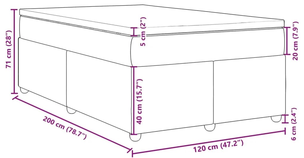 Κρεβάτι Boxspring με Στρώμα Σκούρο Γκρι 120x200 εκ. Υφασμάτινο - Γκρι