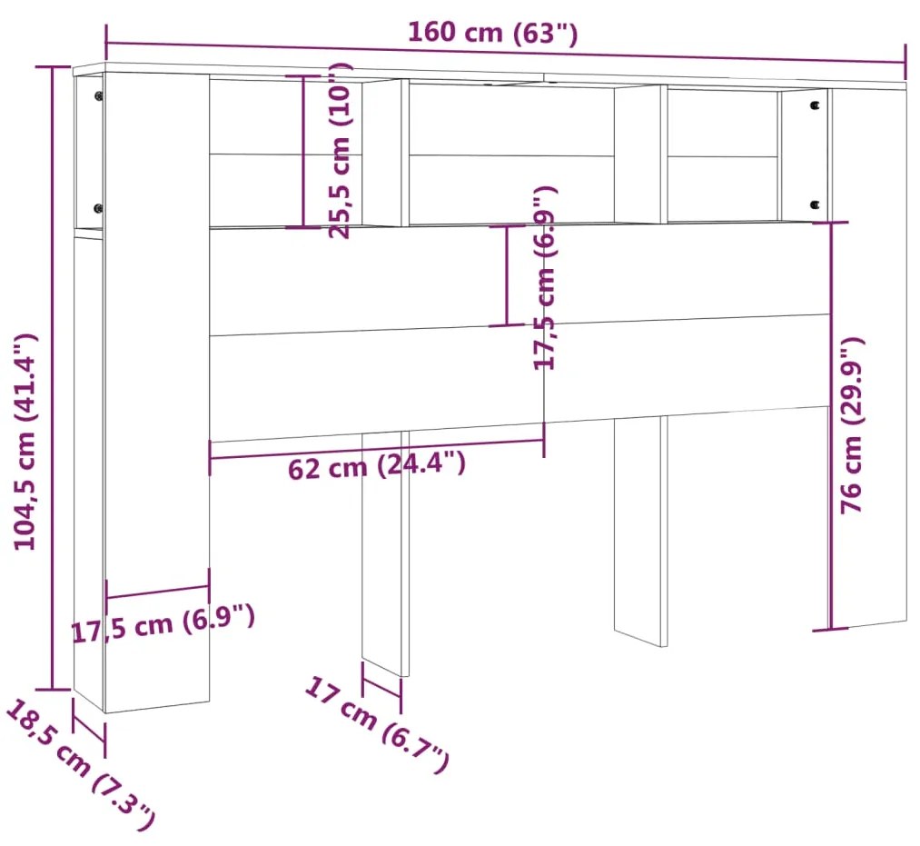 vidaXL Κεφαλάρι Με Αποθηκευτικό Χώρο Λευκό 160 x 18,5 x 104,5 εκ.