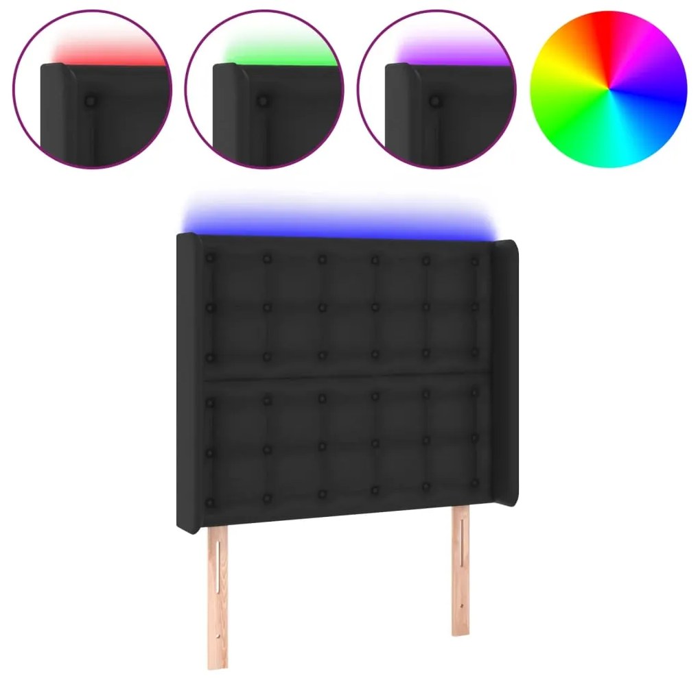 vidaXL Κεφαλάρι Κρεβατιού LED Μαύρο 103x16x118/128 εκ. Συνθετ. Δέρμα