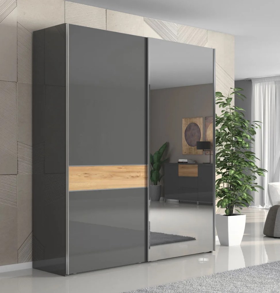 Ντουλάπα συρόμενη δίφυλλη Agate 180 με καθρέπτη