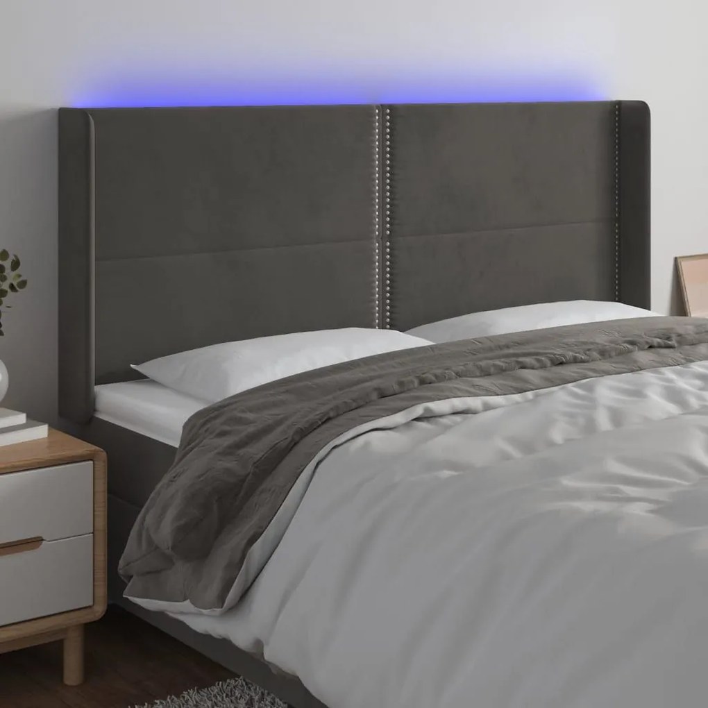 Κεφαλάρι Κρεβατιού LED Σκούρο Γκρι 203x16x118/128εκ. Βελούδινο 3123975