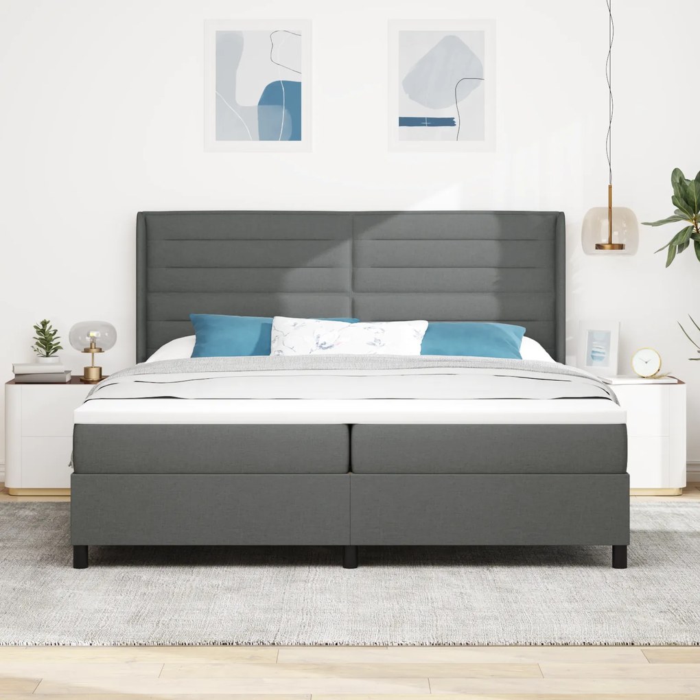 vidaXL Κρεβάτι Box Spring με Στρώμα Σκούρο Γκρι 200x200 εκ. Υφασμάτινο