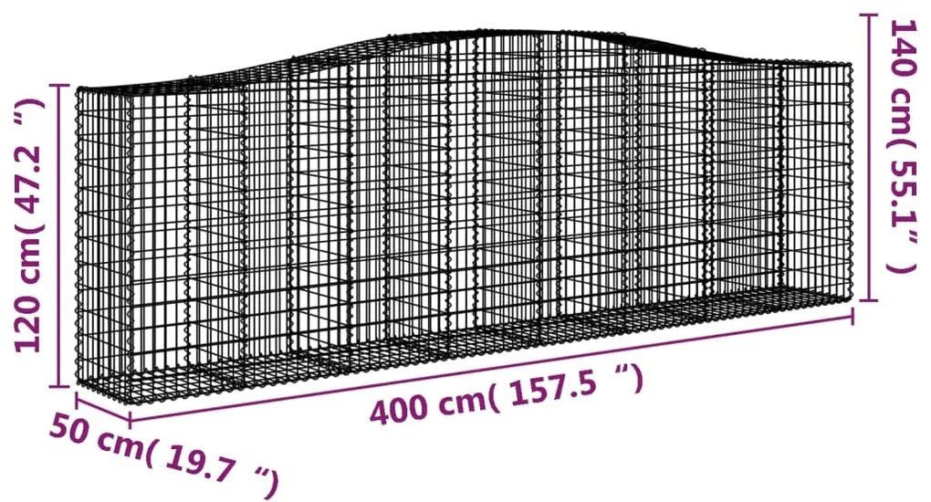 Συρματοκιβώτια Τοξωτά 8 τεμ. 400x50x120/140 εκ. Γαλβαν. Ατσάλι - Ασήμι