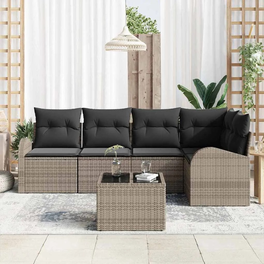 vidaXL Σετ Καναπέ Κήπου με μαξιλάρι 6 pcs Γκρι Πολυ ράταν