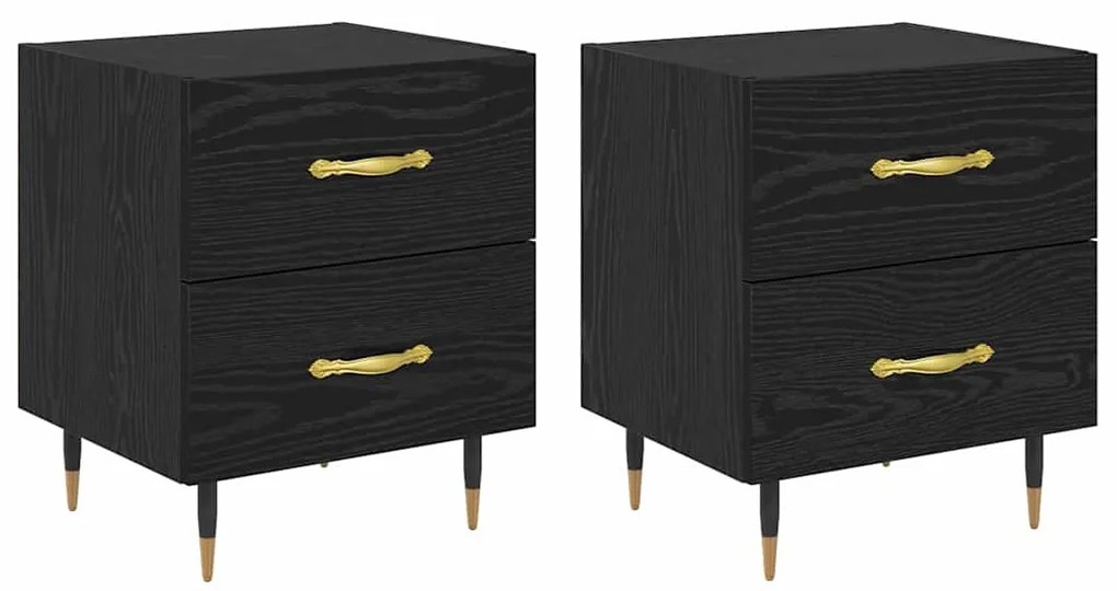 vidaXL Κομοδίνο 2 pcs Μαύρη δρυς 40 x 35 x 47.5 εκ Επεξεργασμένο ξύλο