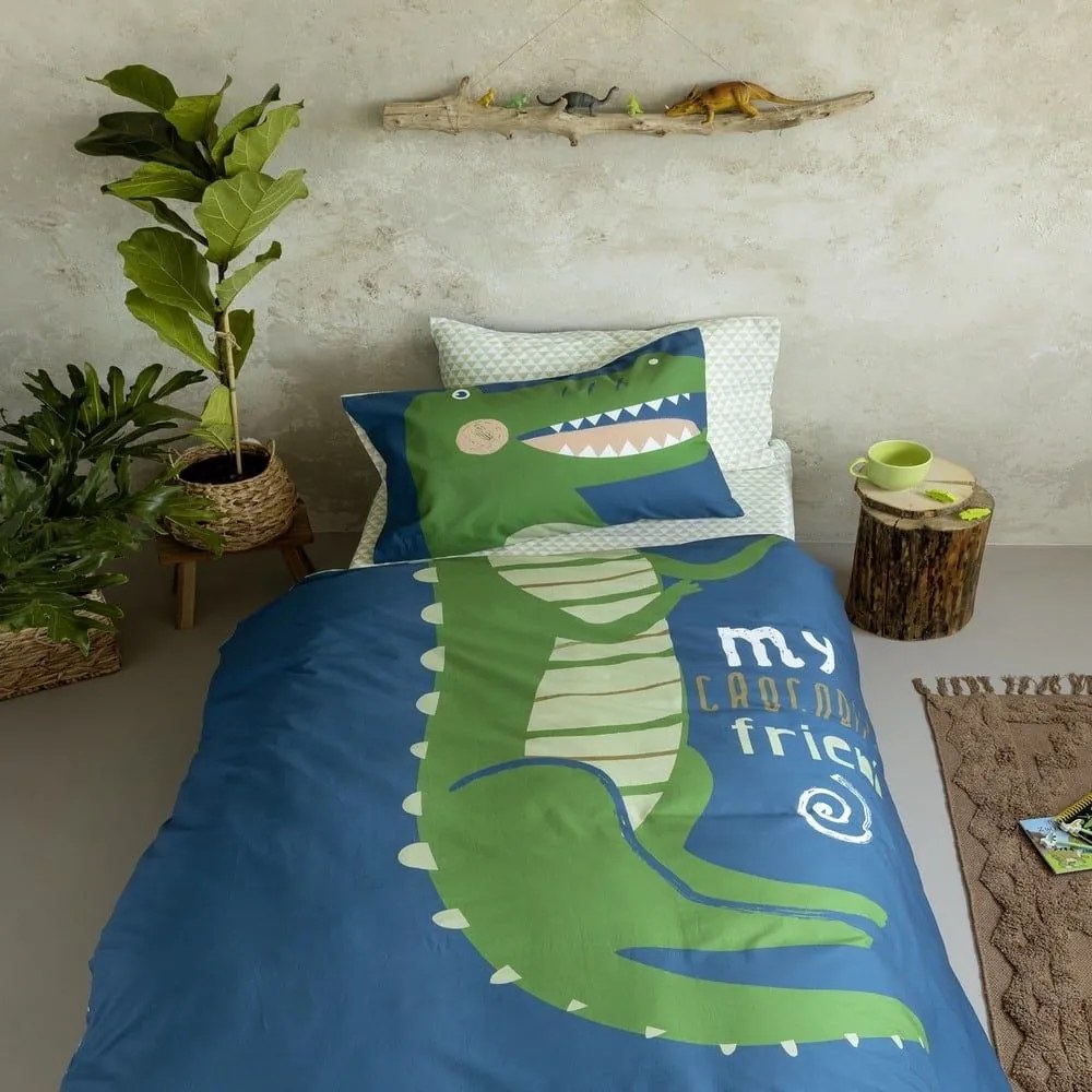 Σεντόνια Παιδικά Crocodile (Σετ 3τμχ) Blue-Green Nima Μονό 170x255cm 100% Βαμβάκι