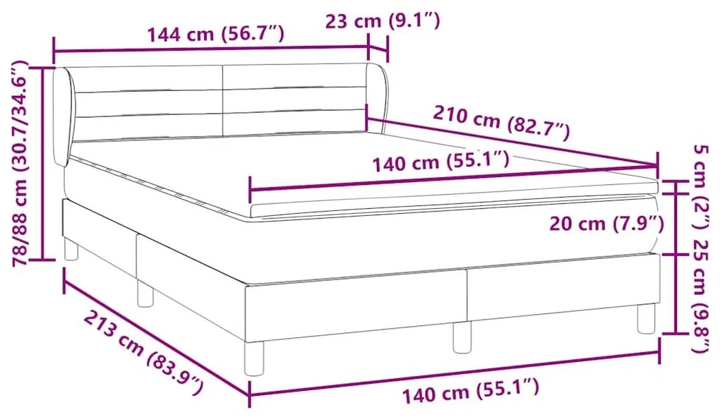 Κρεβάτι Boxspring με Στρώμα Ροζ 140x210 εκ. Βελούδινο - Ροζ