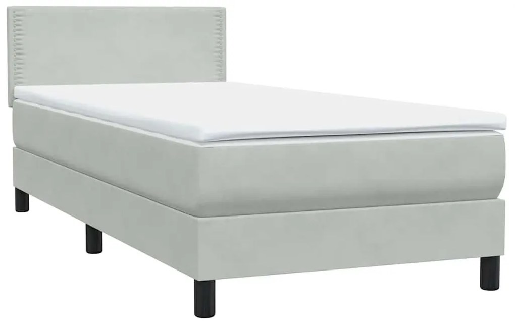 Box Spring κρεβάτι με στρώμα ανοιχτό γκρι 80x220 cm Βελούδινο - Γκρι