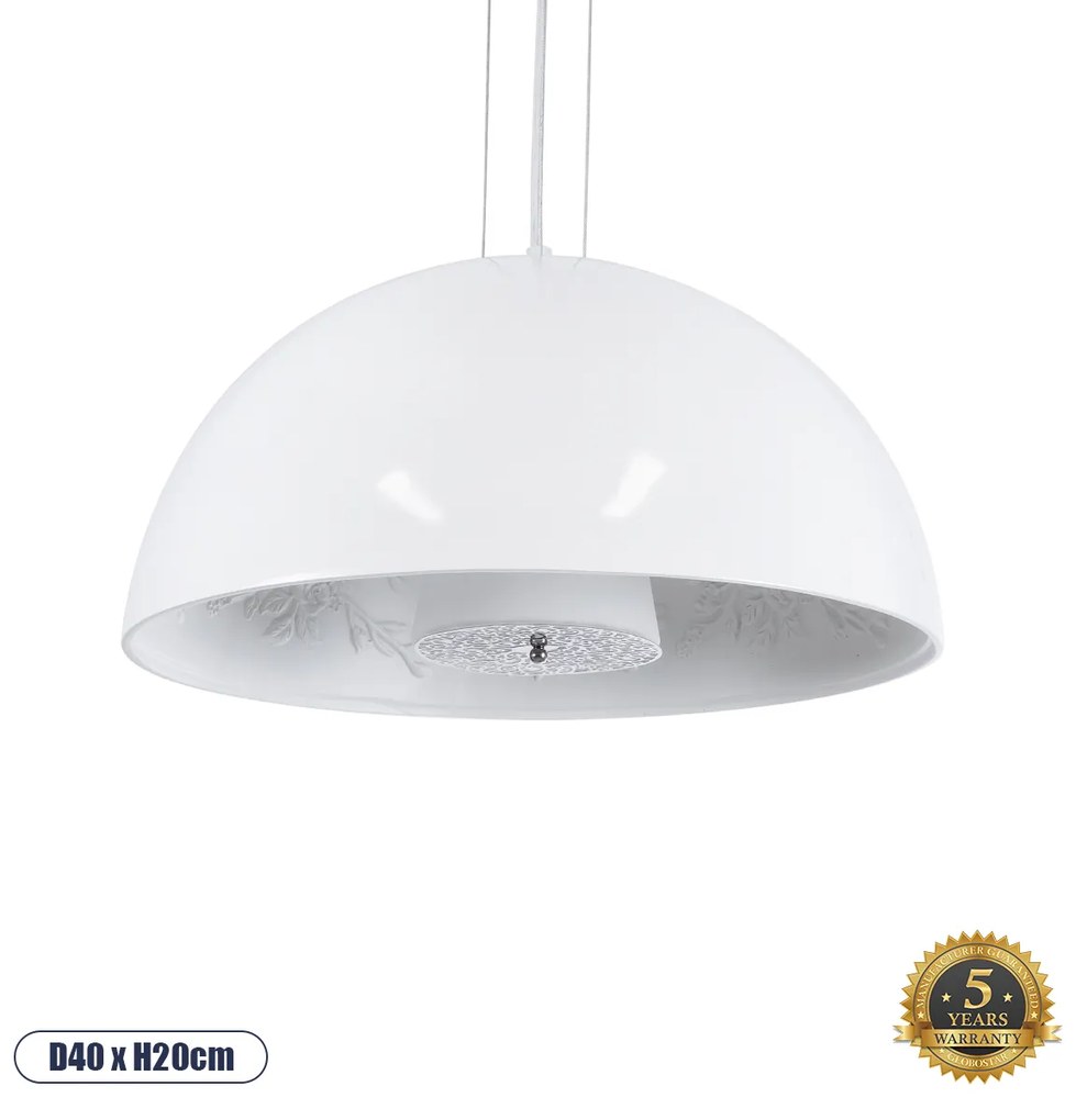 GloboStar® SERENIA WHITE 01152 Μοντέρνο Κρεμαστό Φωτιστικό Οροφής Μονόφωτο Λευκό Γύψινο Καμπάνα Φ40 x 19cm