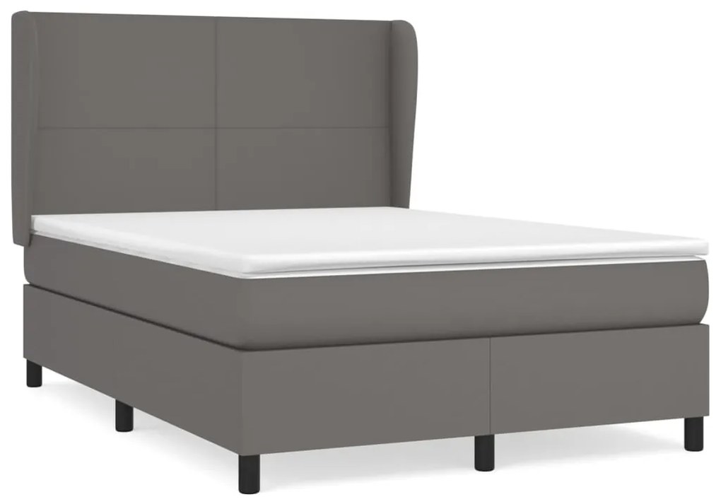 vidaXL Κρεβάτι Boxspring με Στρώμα Γκρι 140x190εκ. από Συνθετικό Δέρμα