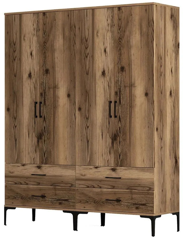 Ντουλάπα Τετράφυλλη Kumsal 845HCT5487 160x47,5x201,4cm Walnut Τετράφυλλη