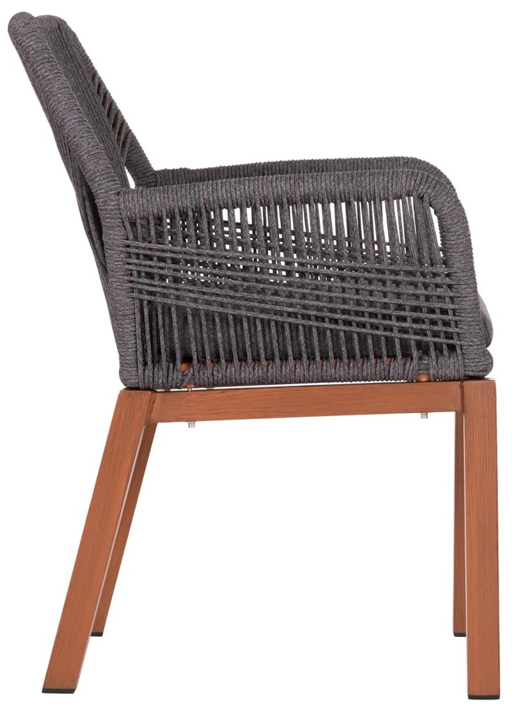 Καρέκλα - Πολυθρόνα HOWARD C5543.11 Αλουμίνιο Καφέ - Σχοινί - Μαξιλάρι Γκρί 57,5x62x84Υ εκ. 4αδα 57.5x62x84 εκ.