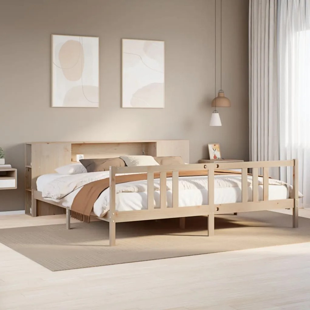 vidaXL Κρεβάτι Βιβλιοθήκη Χωρίς Στρώμα 180x200 εκ Μασίφ Ξύλο Πεύκου