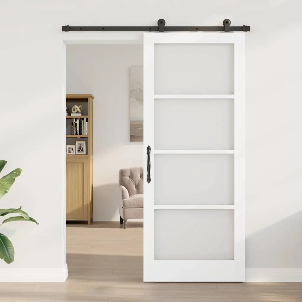 vidaXL Συρόμενη Πόρτα Χειροκίνητος Λευκό 86 x 211 cm Ξύλο και μέταλλο