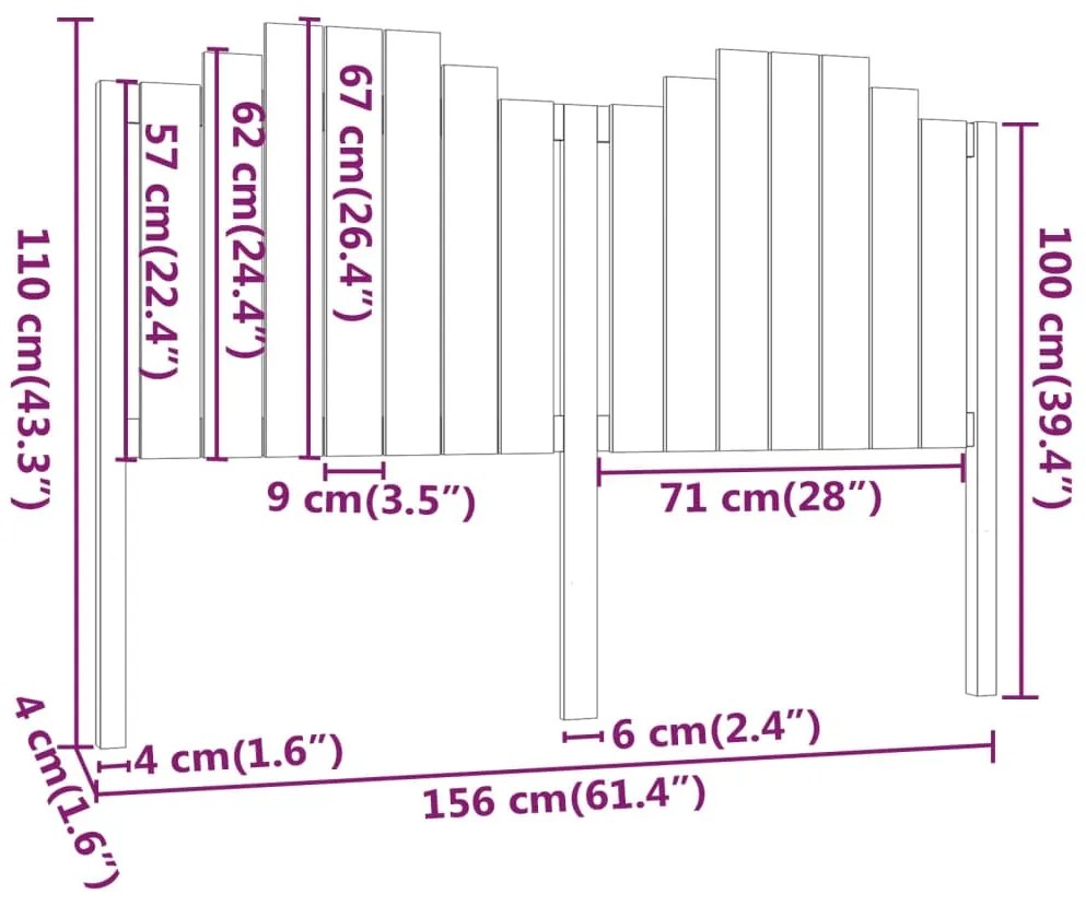 vidaXL Κεφαλάρι Κρεβατιού 156x4x110 εκ. από Μασίφ Ξύλο Πεύκου