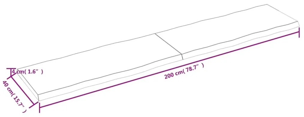 Επιφ Τραπεζιού Αν Καφέ 200x40x(2-4)εκ.Ακατέργ. Μασίφ Ξύλο Δρυός - Καφέ