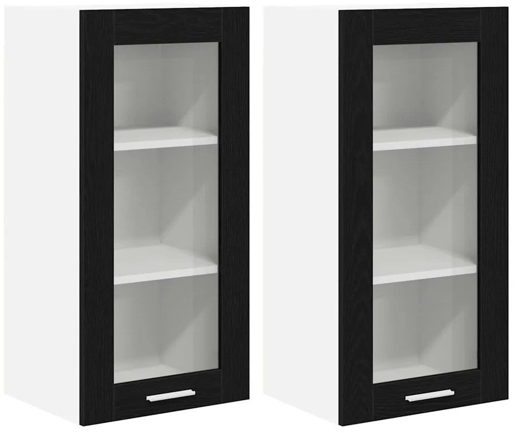 vidaXL Κρεμαστό ντουλάπι με πόρτα 2 pcs Μαύρη Οξυά 40 x 31 x 80 εκ.