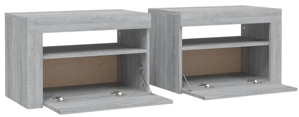 vidaXL Κομοδίνα με LED 2 τεμ. Γκρι Sonoma 60 x 35 x 40 εκ.