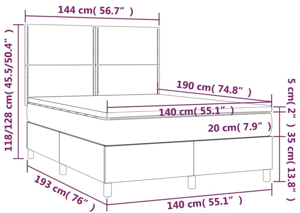 Κρεβάτι Boxspring με Στρώμα &amp; LED Μαύρο 140x190 εκ. Συνθ. Δέρμα - Μαύρο