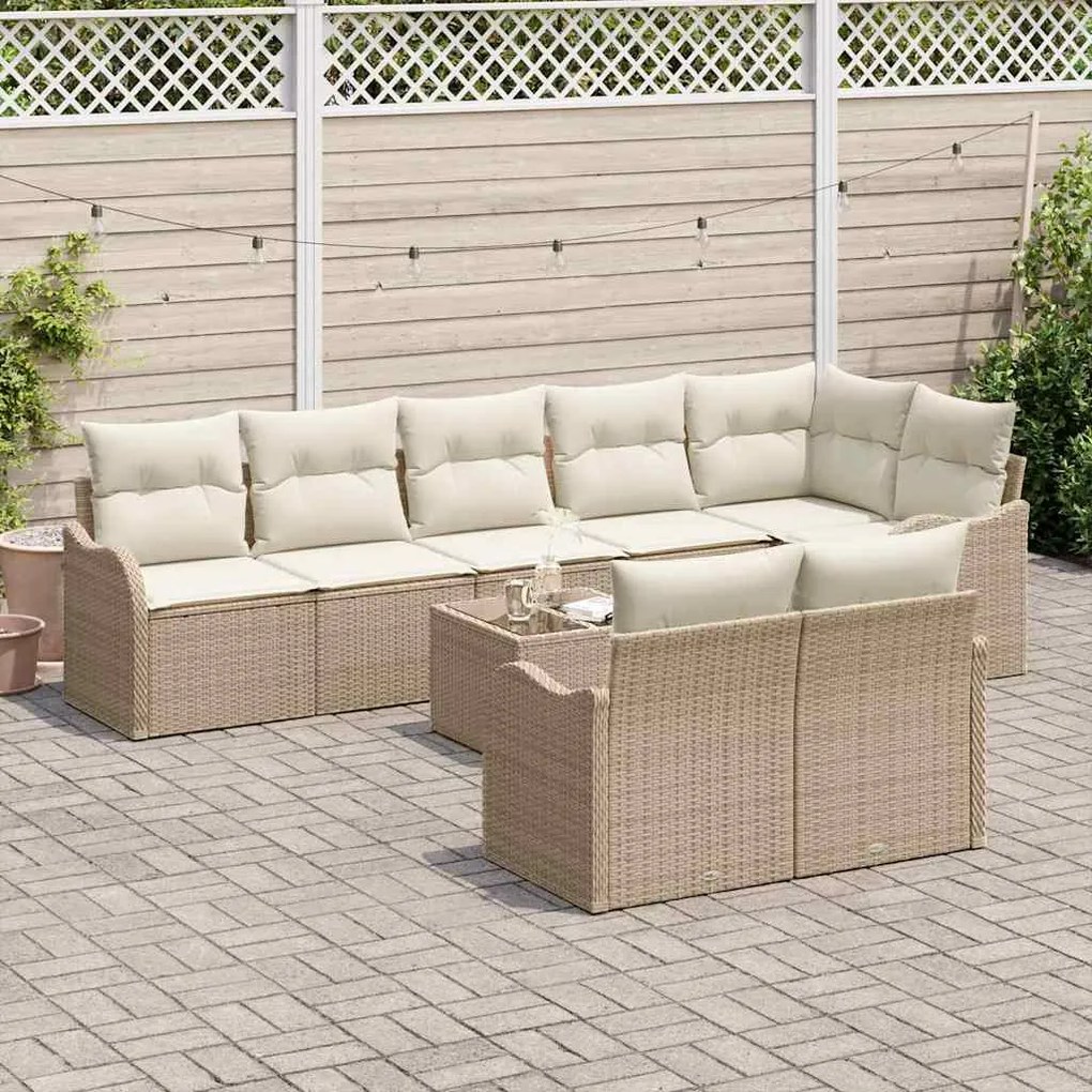 vidaXL Σετ Καναπέ Κήπου με μαξιλάρι 9 pcs Μπεζ Πολυ ράταν