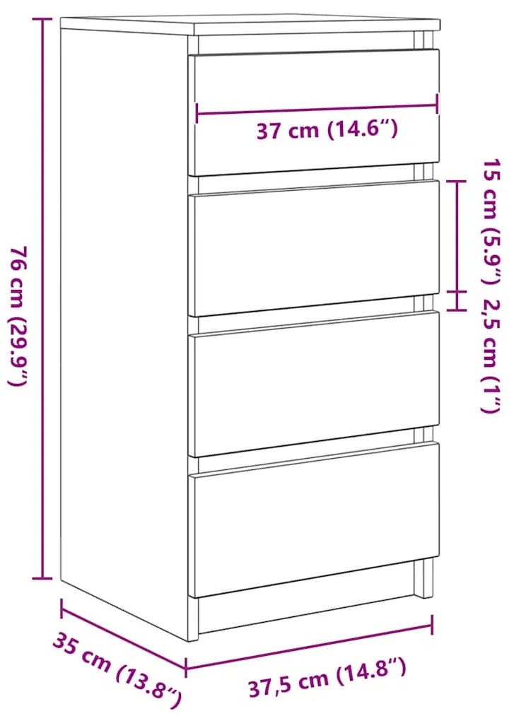 Ντουλάπι Γκρι Sonoma 37,5x35x76 εκ. Ξύλινο μηχανουργικό ξύλο - Γκρι