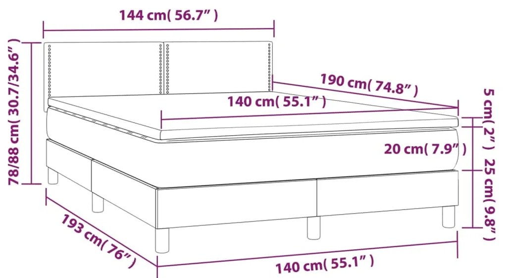 Κρεβάτι Boxspring με Στρώμα &amp; LED Σκ. Γκρι 140x190εκ. Βελούδινο - Γκρι