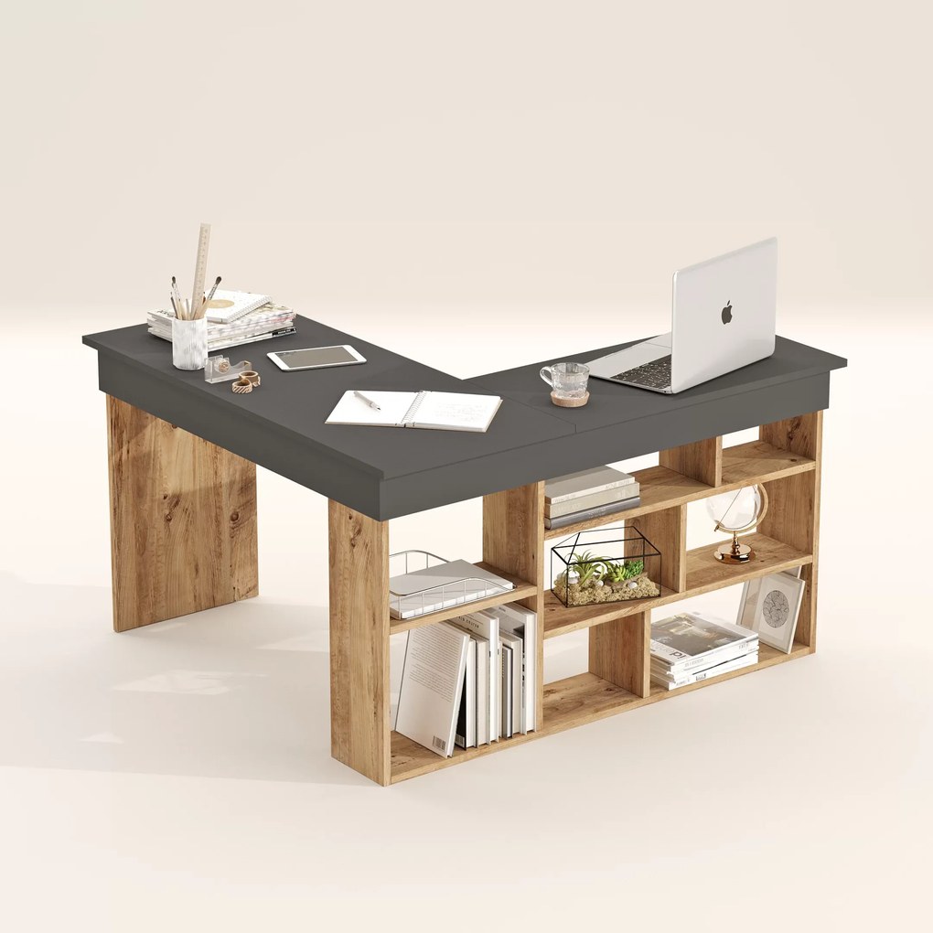 Γραφείο γωνιακό &quot;VIANA&quot; σε χρώμα atlantic pine/ανθρακί 115x120x72
