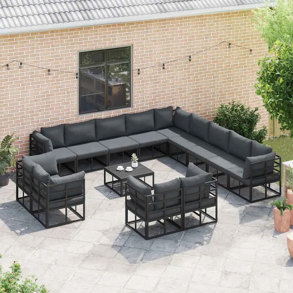 vidaXL Σετ Καναπέ Κήπου με μαξιλάρι 14 pcs Μαύρο Αλουμίνιο